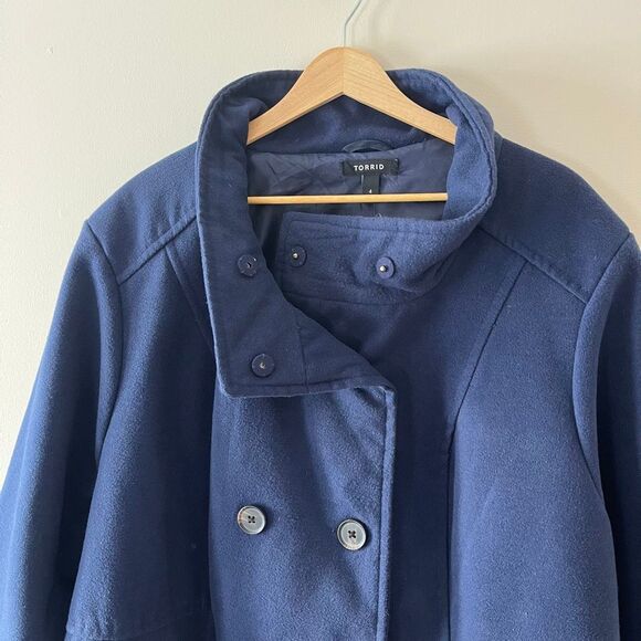 Torrid 4X Navy Blue Peacoat Double Breasted Funnel Neck Winter Jacket Plus Size - Picture 8 of 11
